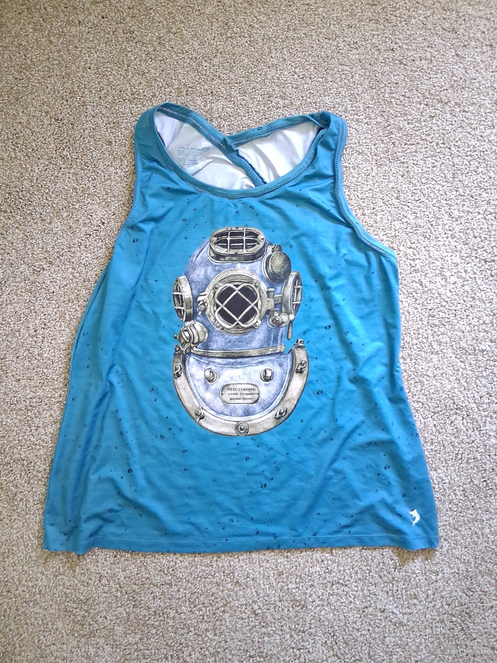 ⚓ RARE Reel Legends x LReel Legends Teal Blue Graphic Tank Top with Diver Helmet